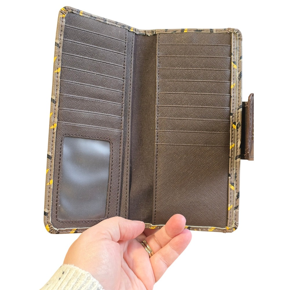 Fossil‎ Grey Geometric Print Slim Bifold Wallet Yellow Diamond Snap Closure - Picture 9 of 11